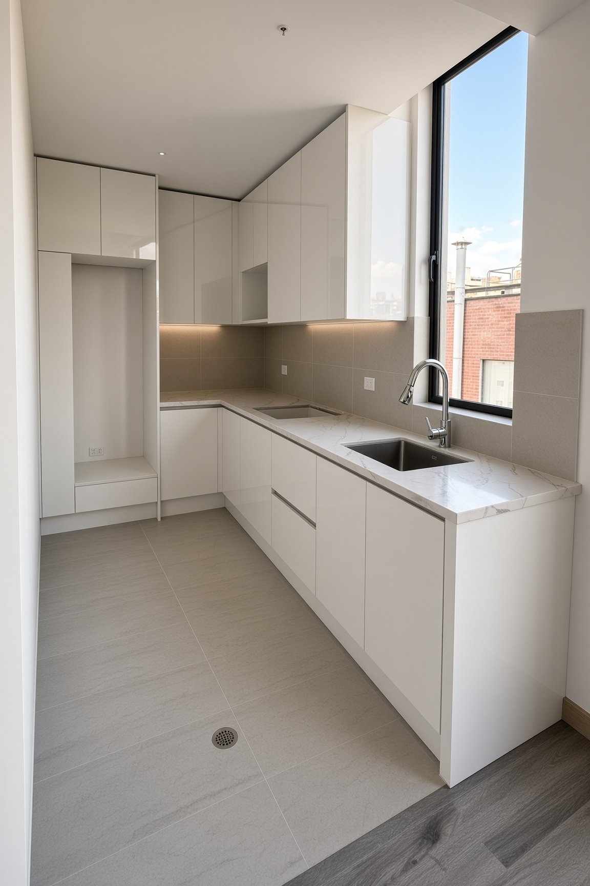 Cocina tipo para departamentos nuevos en un edificio de Quito
